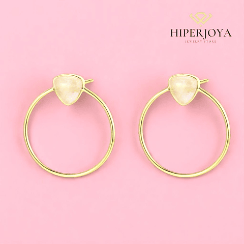 Pendientes de aro con piedra natural cuarzo blanco 