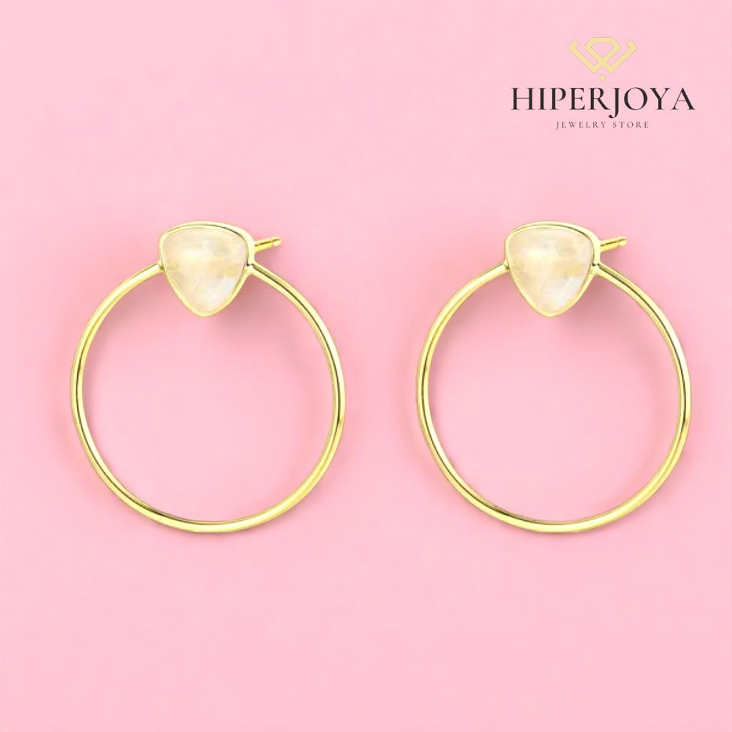 Pendientes de aro con piedra natural cuarzo blanco  2