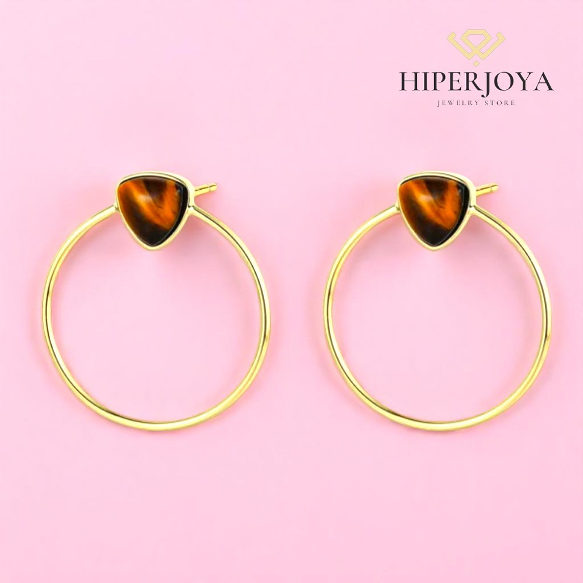 Pendientes de aro piedra natural ojo de tigre 2