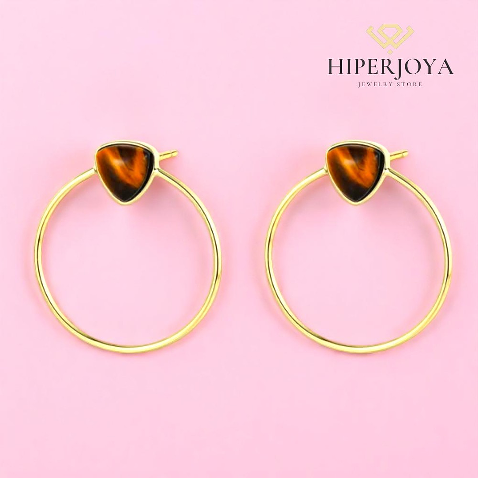 Pendientes de aro piedra natural ojo de tigre 2