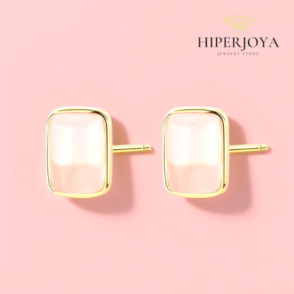 Pendientes de piedra natural cuarzo rosa rectangular  2