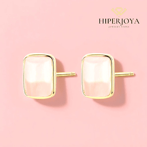 Pendientes de piedra natural cuarzo rosa rectangular 