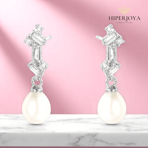 Pendiente de plata rodiado con perla natural 