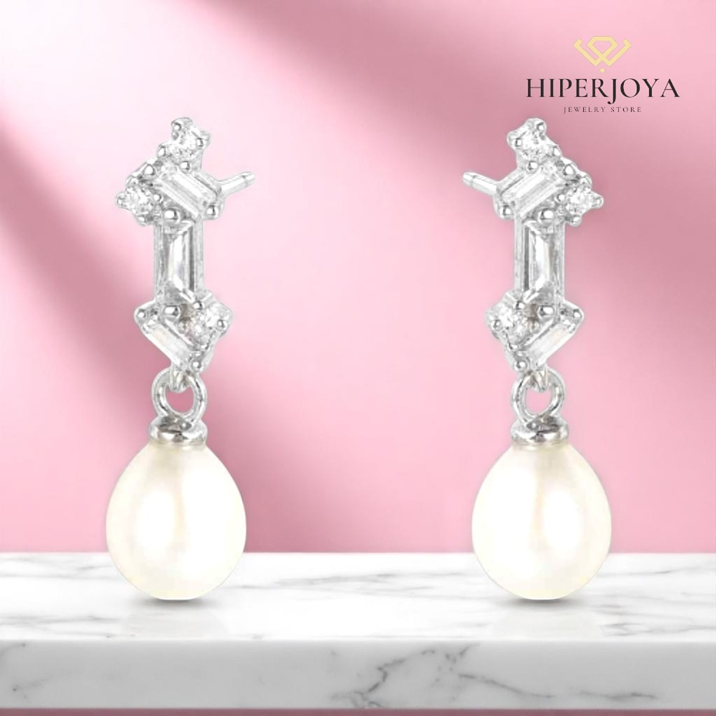 Pendiente de plata rodiado con perla natural  2