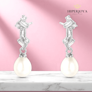 Pendiente de plata rodiado con perla natural 