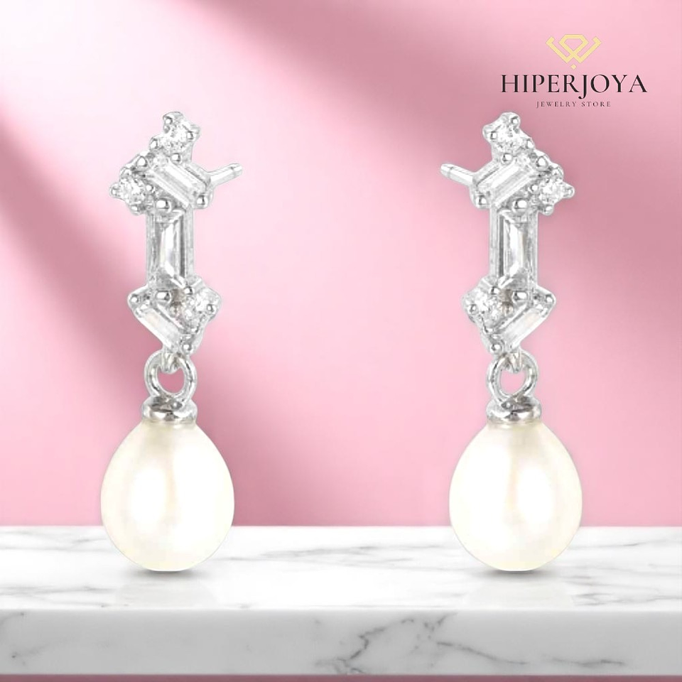 Pendiente de plata rodiado con perla natural  2