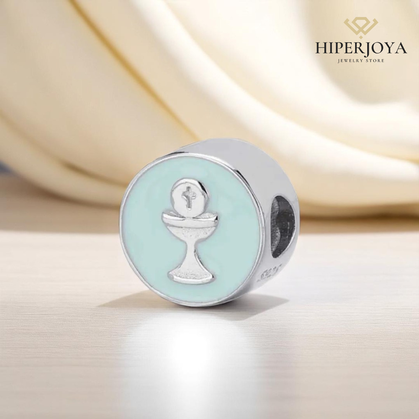 Enamelled disc pendant, chalice, first communion, silver. 2