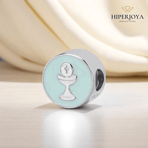 Abalorio disco esmaltado caliz primera comunión plata