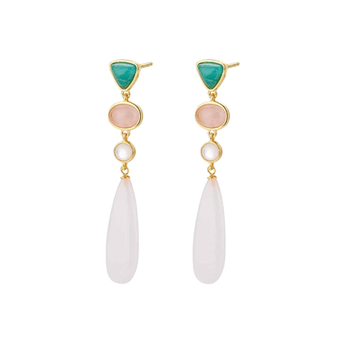 Pendiente de piedra natural amazonita y ágata blanca 