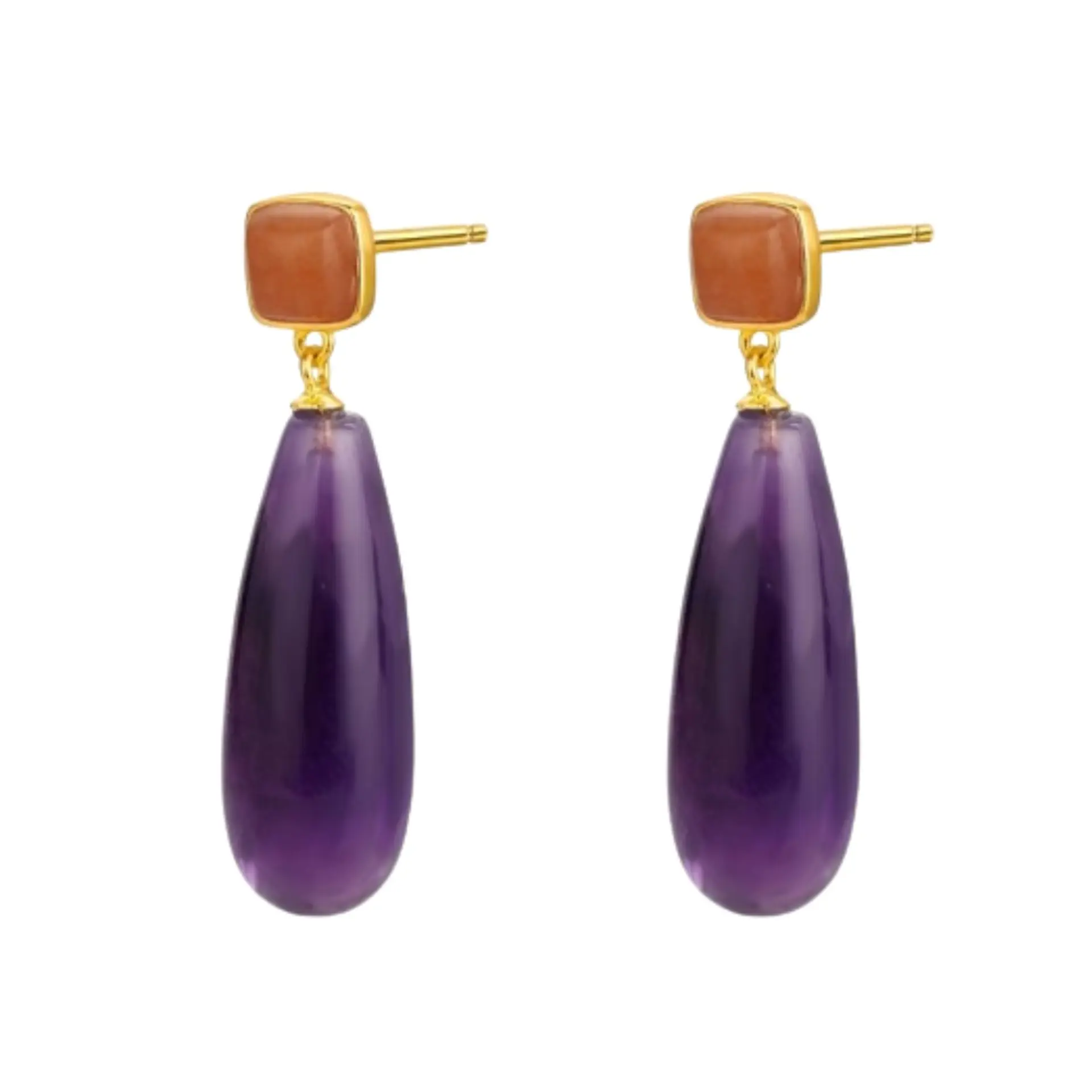 Pendientes de piedra natural amatista y aventurina roja  1