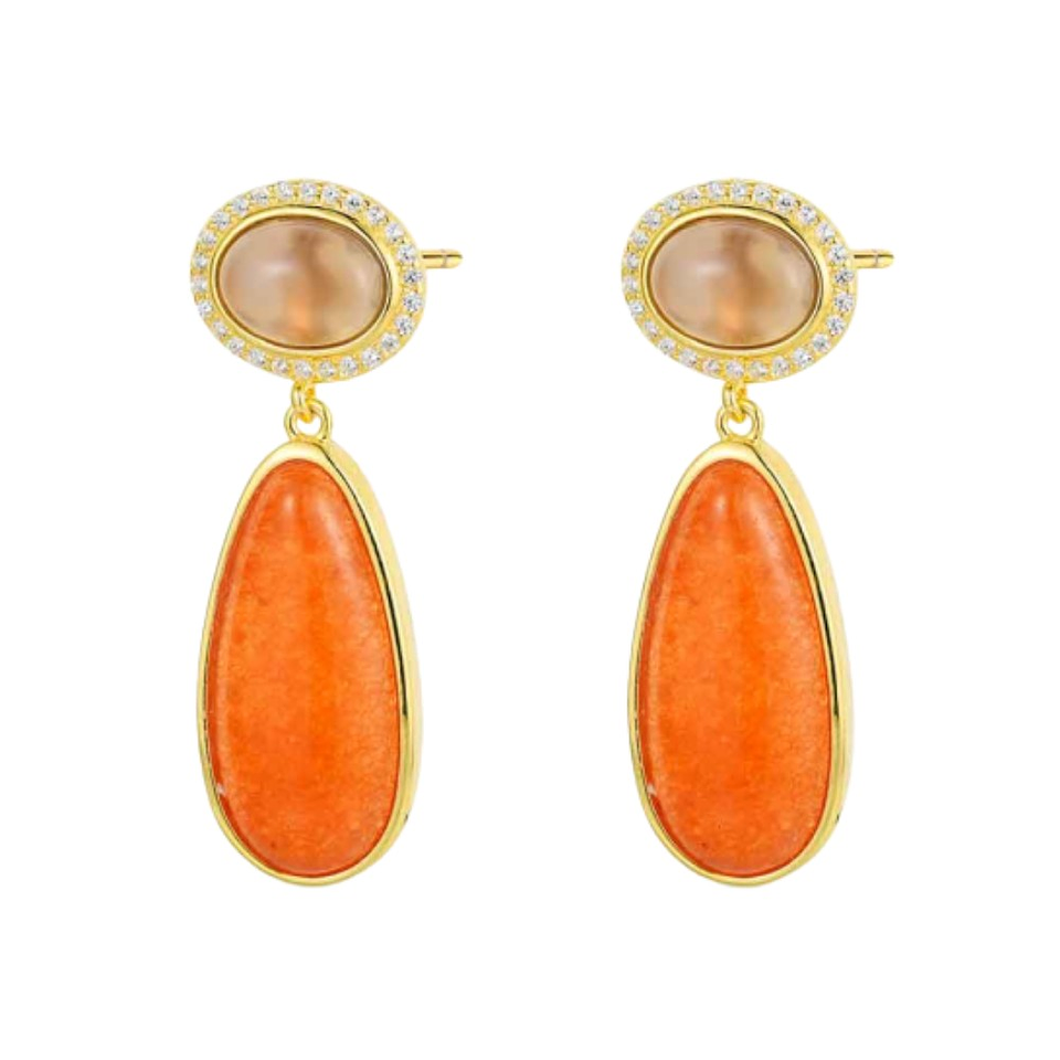 Pendientes de piedra natural ágata gris y aventurina roja 1