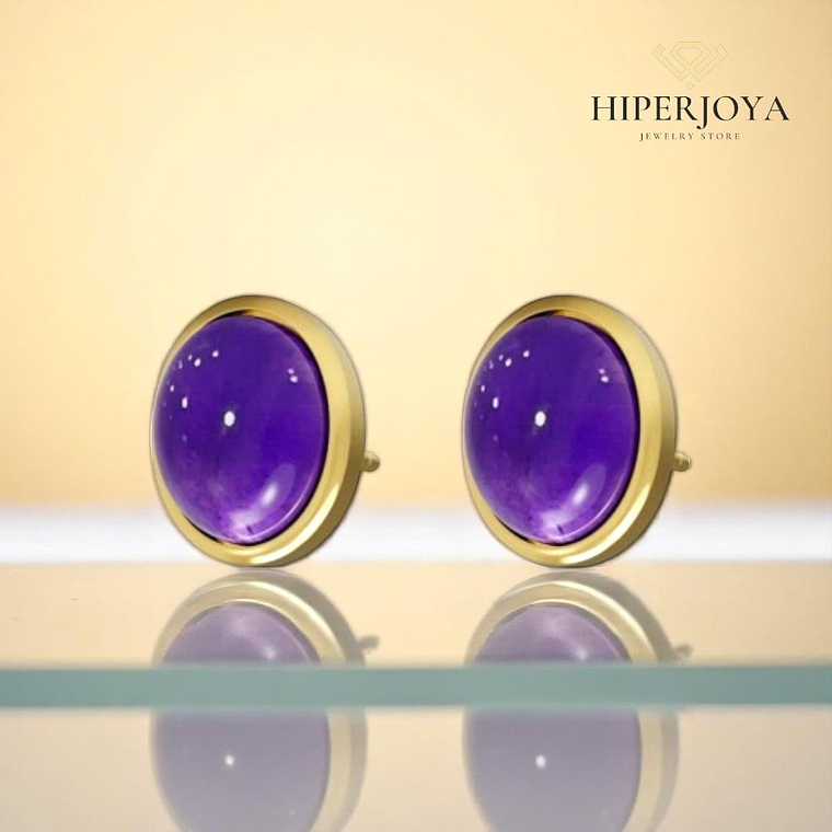 Pendiente de piedra natural amatista oval  2