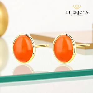 Pendientes de piedra natural aventurina roja plata con baño de oro 