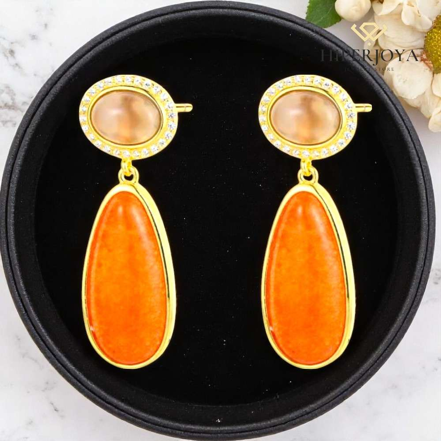 Pendientes de piedra natural ágata gris y aventurina roja 2