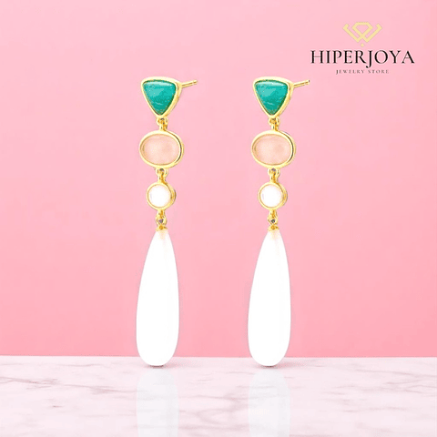 Pendiente de piedra natural amazonita y ágata blanca 