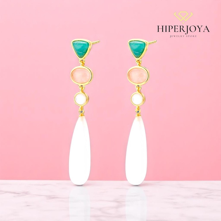 Pendiente de piedra natural amazonita y ágata blanca  2