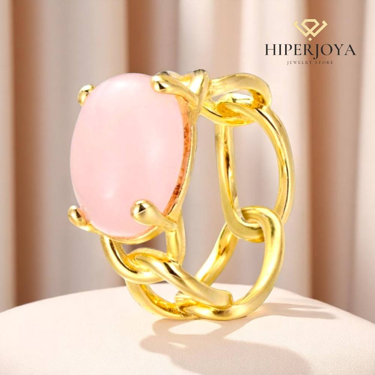 Anillo de piedra natural cuarzo rosa  2