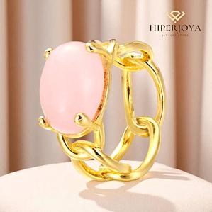 Anillo de piedra natural cuarzo rosa 