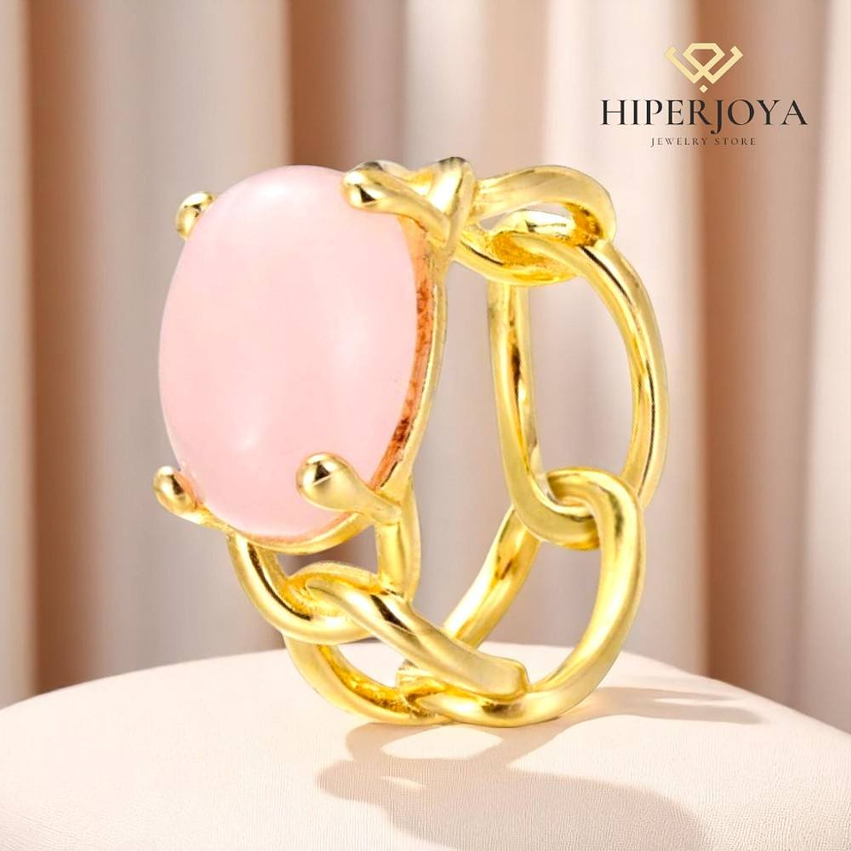 Anillo de piedra natural cuarzo rosa  2
