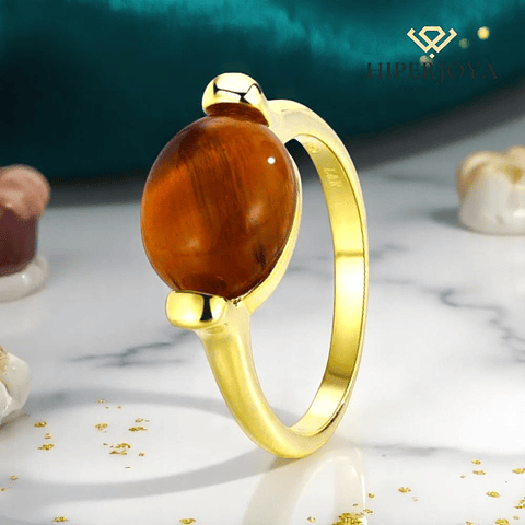 Anillo de piedra natural ojo de tigre oval 