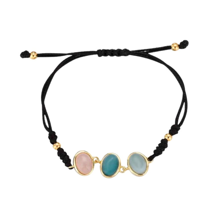 Pulsera de hilo con piedras naturales cuarzo rosa, aventurina y amazonita 1