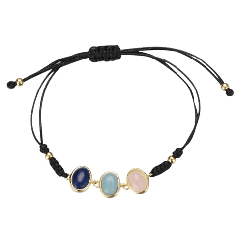 Pulsera de hilo piedra natural aventurina azul, amazonita y cuarzo rosa