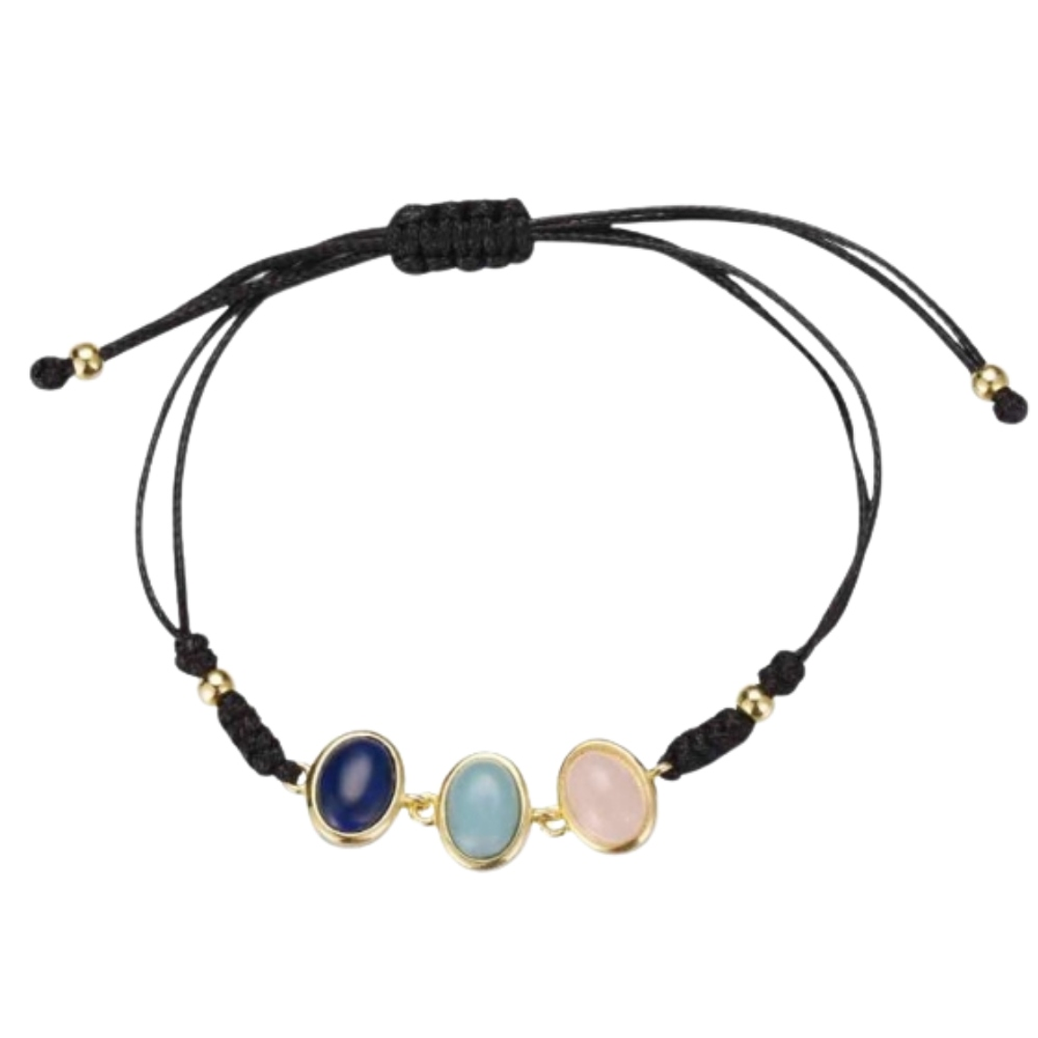 Pulsera de hilo piedra natural aventurina azul, amazonita y cuarzo rosa 1