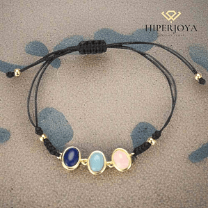 Pulsera de hilo piedra natural aventurina azul, amazonita y cuarzo rosa