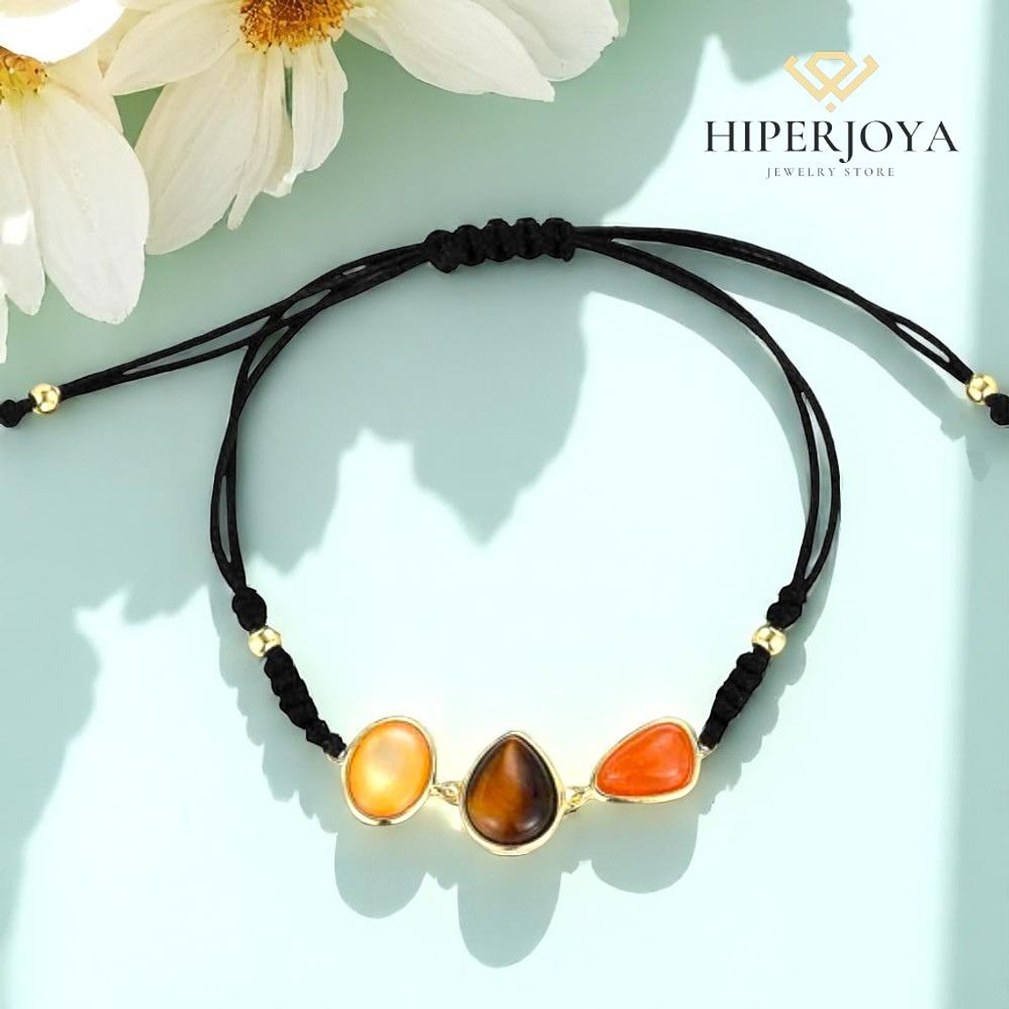 Pulsera de piedra natural aventurina naranja, ojo de tigre y madre perla 3