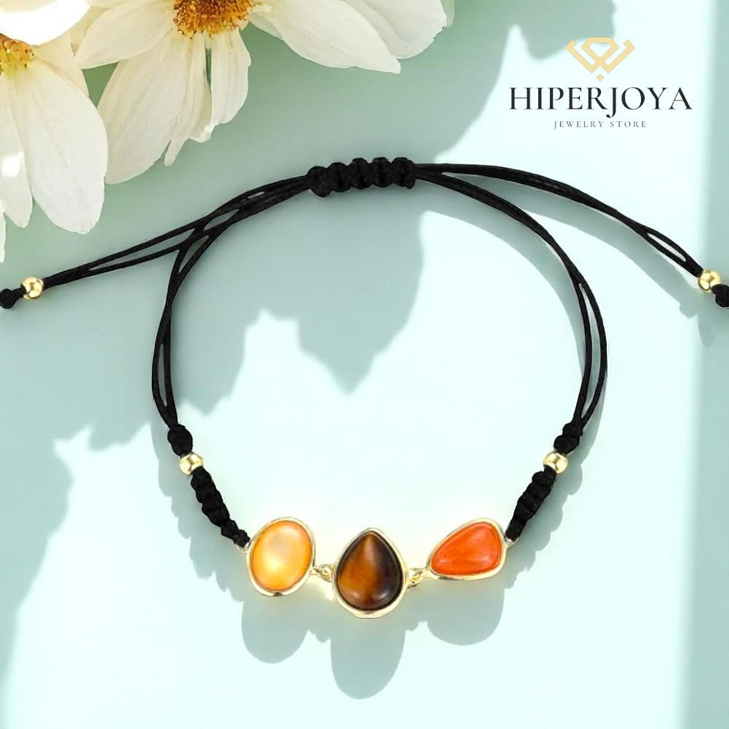 Pulsera de piedra natural aventurina naranja, ojo de tigre y madre perla 3