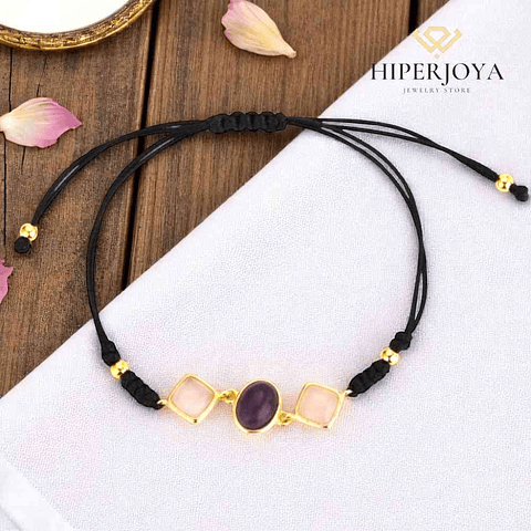 Pulsera de hilo piedras naturales cuarzo y amatista 
