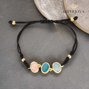 Pulsera de hilo con piedras naturales cuarzo rosa, aventurina y amazonita