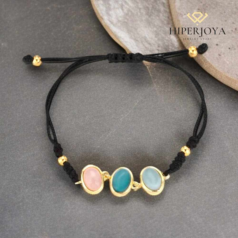 Pulsera de hilo con piedras naturales cuarzo rosa, aventurina y amazonita 2