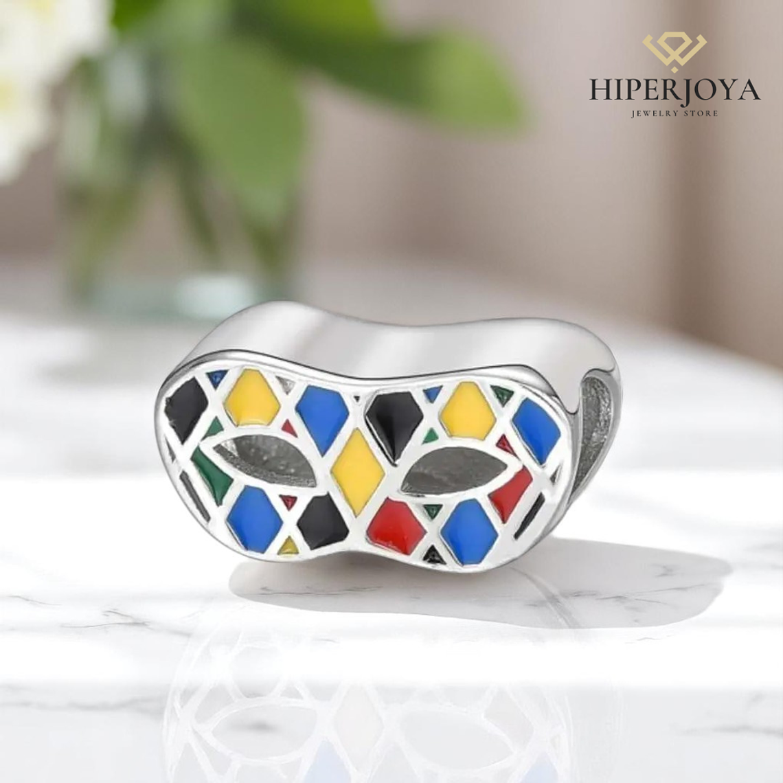 Abalorio máscara esmaltada plata 2