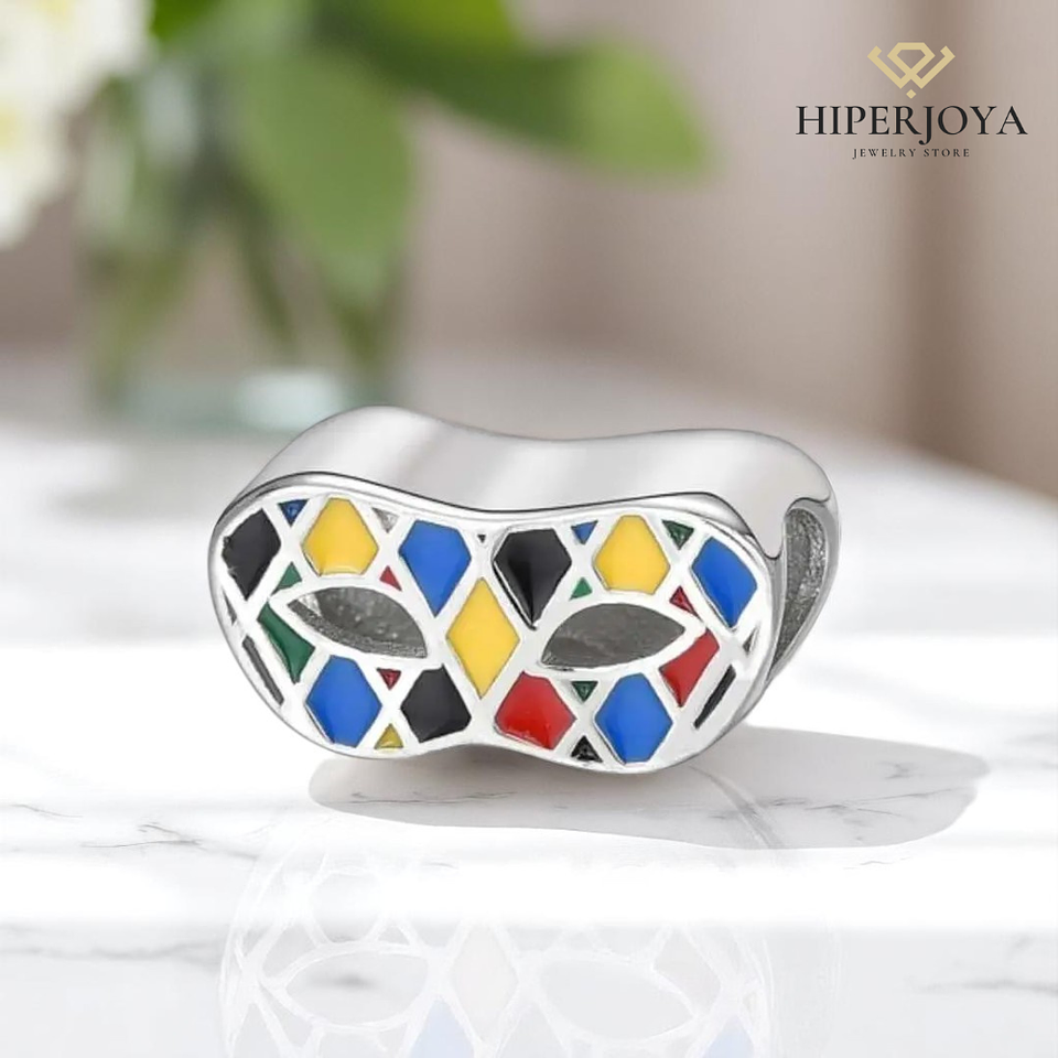 Silver enamel mask bead 2