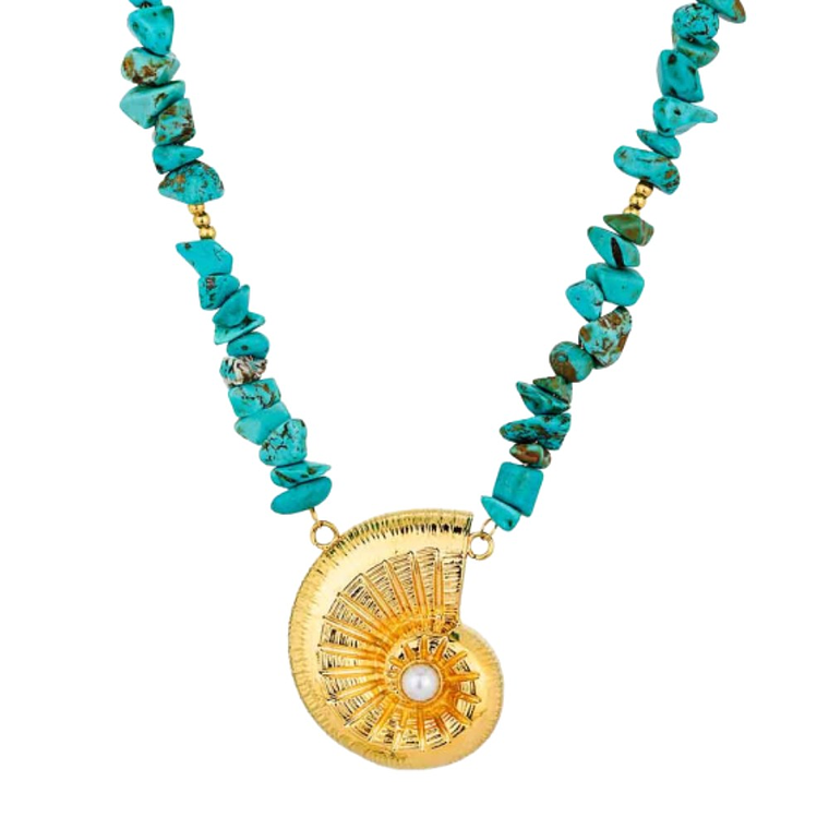 Collar de caracola turquesa y perla sintética  1