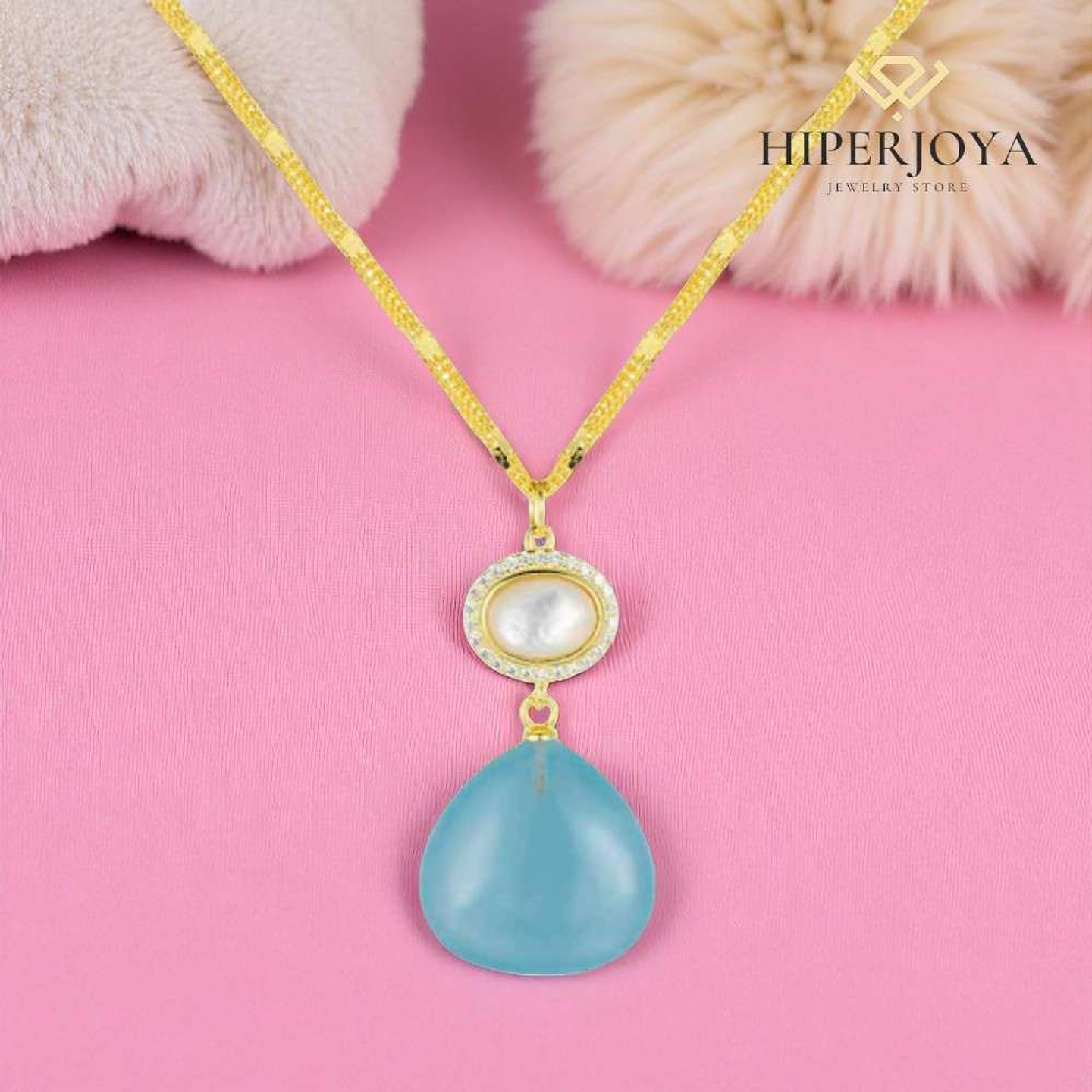 Collar de piedra natural madreperla y aguamarina 2