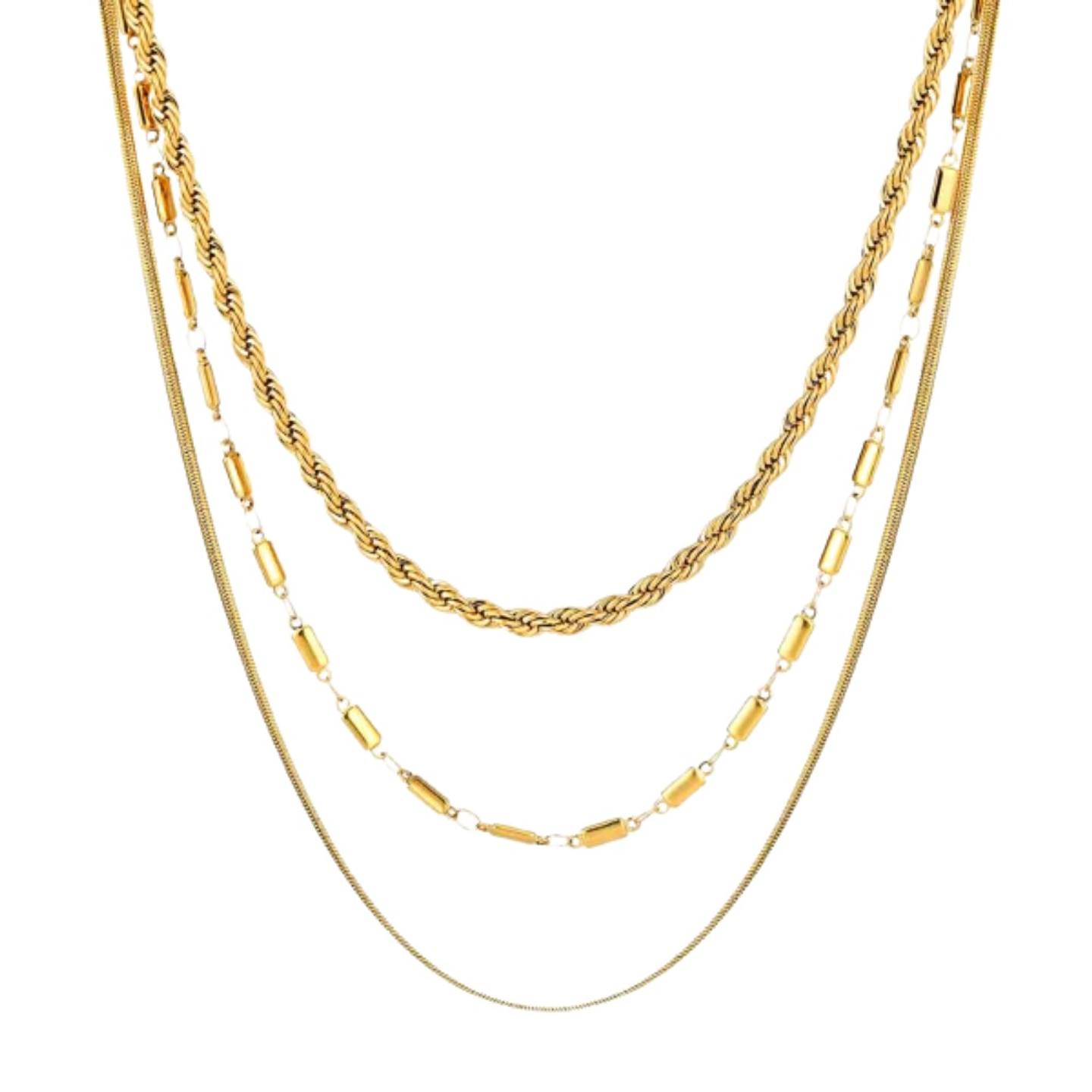 Collar triple de acero con baño de oro  1