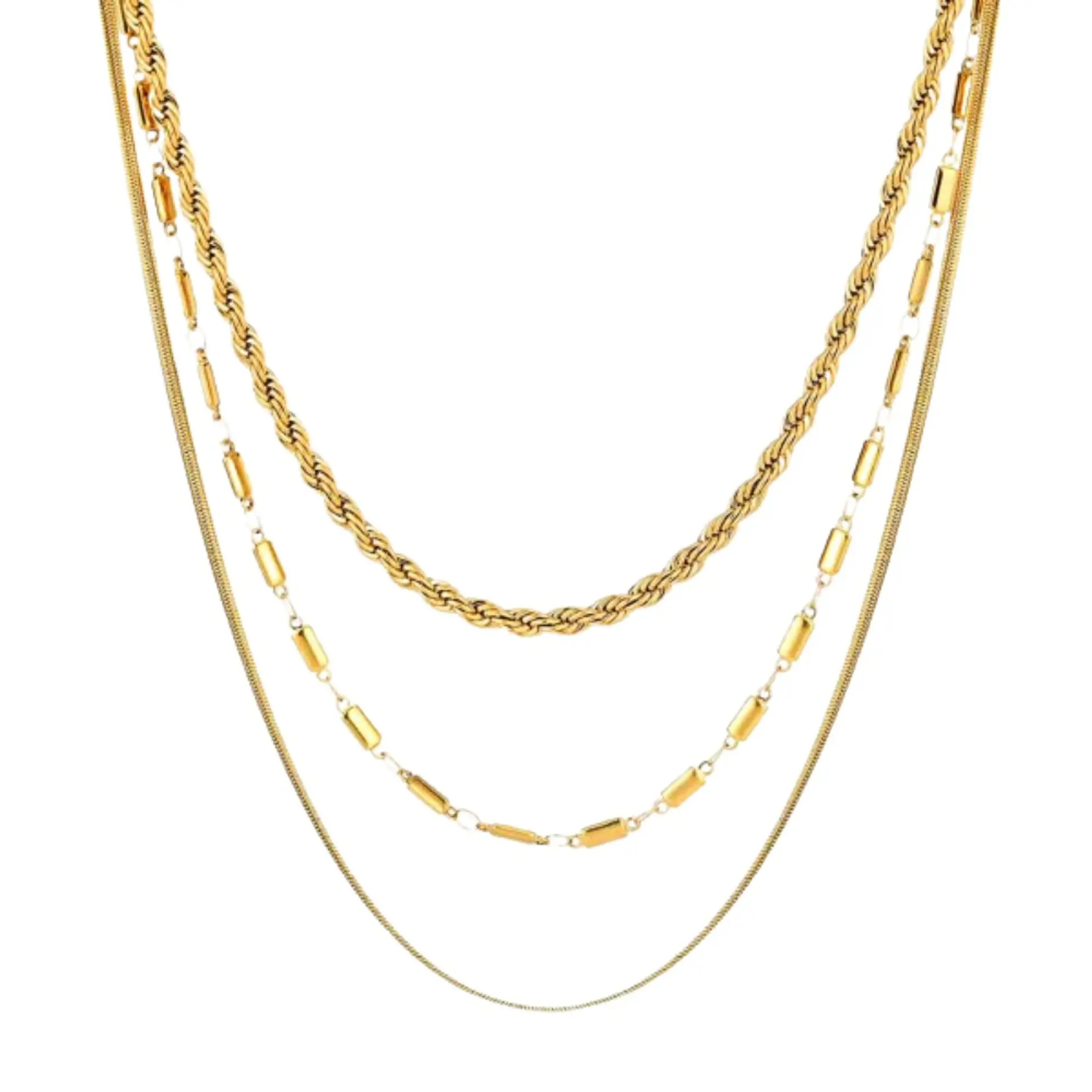 Collar triple de acero con baño de oro  1