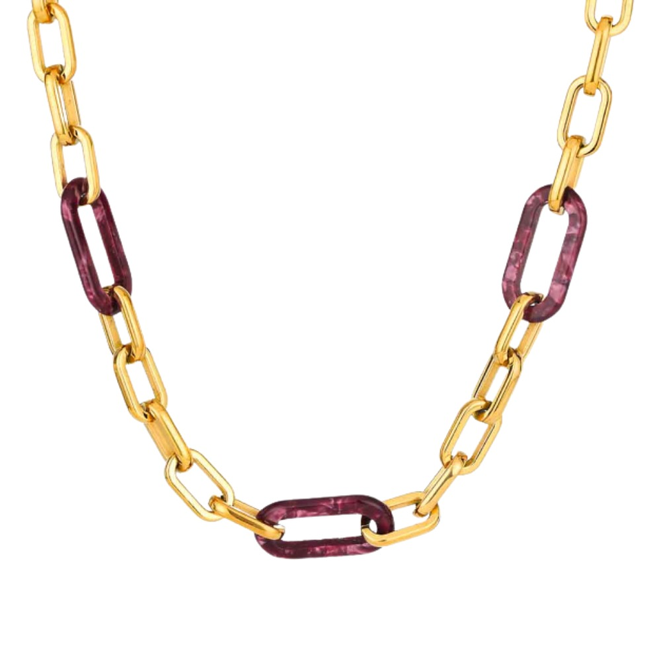 Collar de acero con baño de oro y resina morado 1