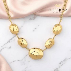 Collar de óvalos lapidados acero con baño de oro 