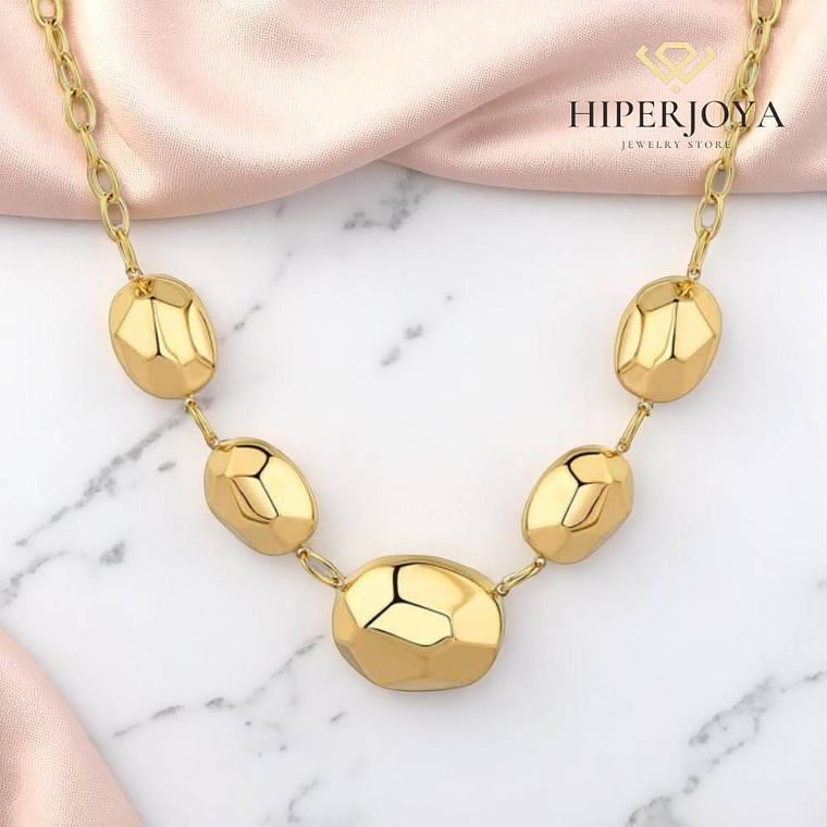 Collar de óvalos lapidados acero con baño de oro  2