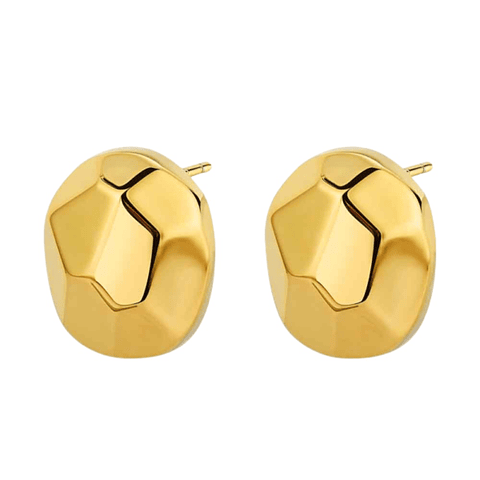 Pendientes oval lapidado acero con baño de oro 