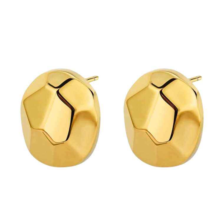Pendientes oval lapidado acero con baño de oro  1