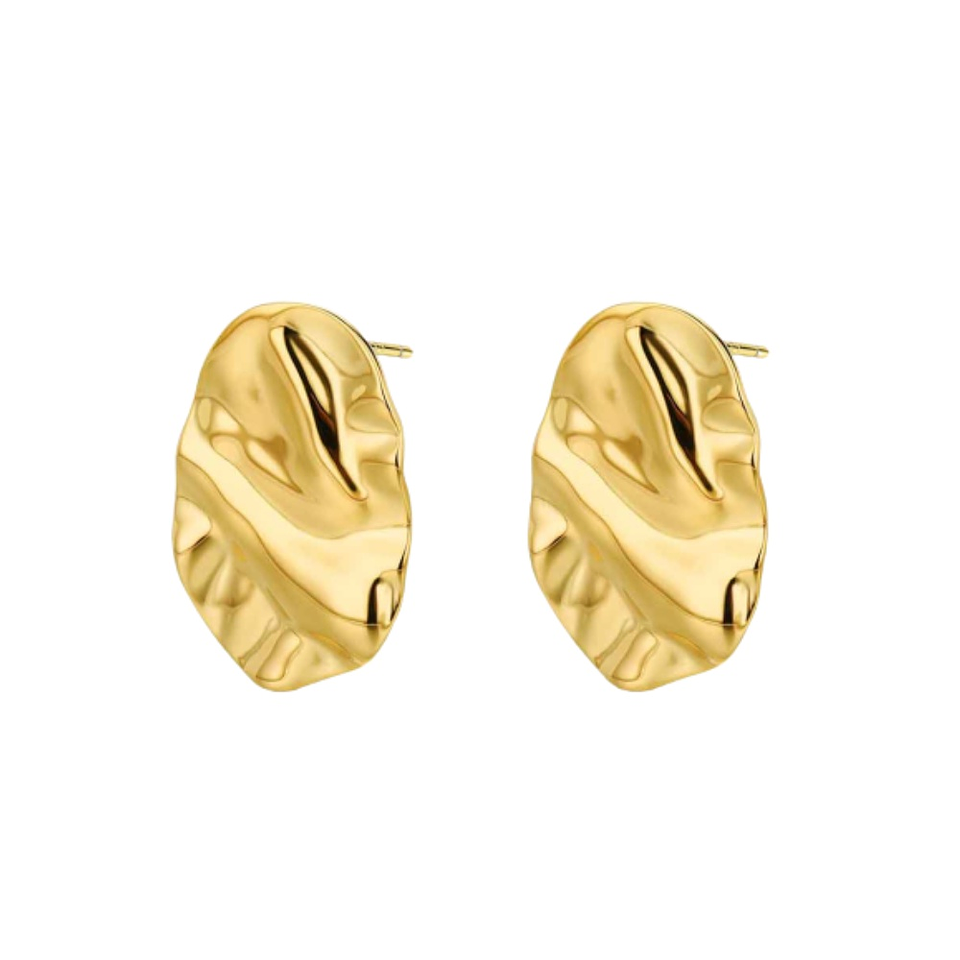 Pendientes oval en acero con baño de oro  1