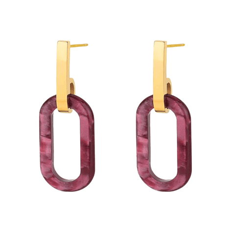 Pendientes de acero con baño de oro y resina morado