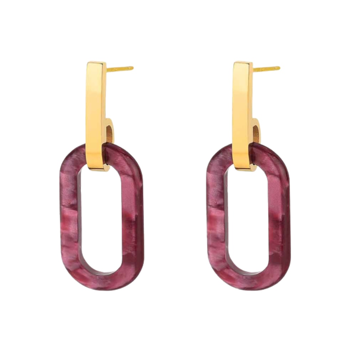 Pendientes de acero con baño de oro y resina morado 1