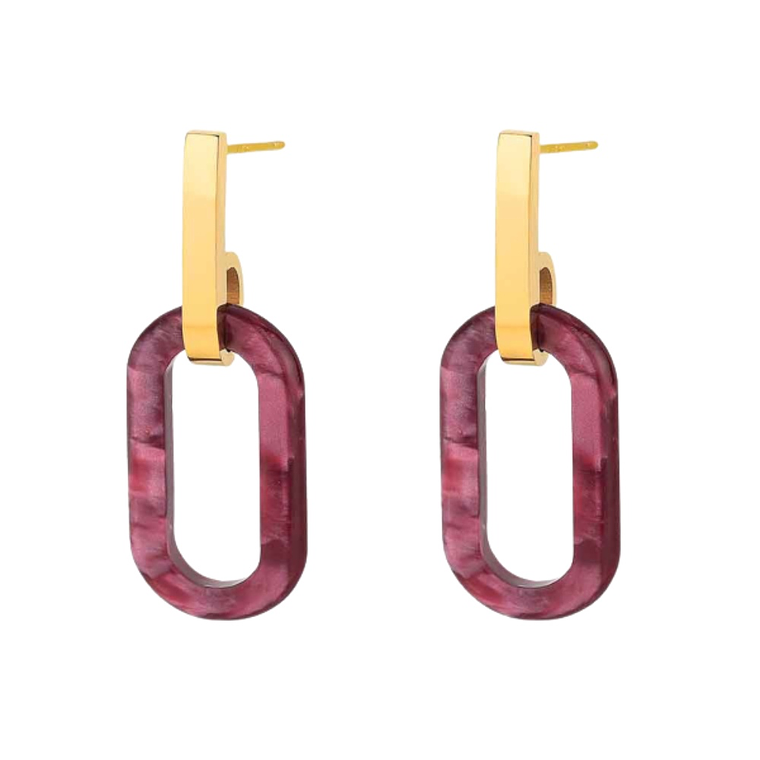 Pendientes de acero con baño de oro y resina morado 1