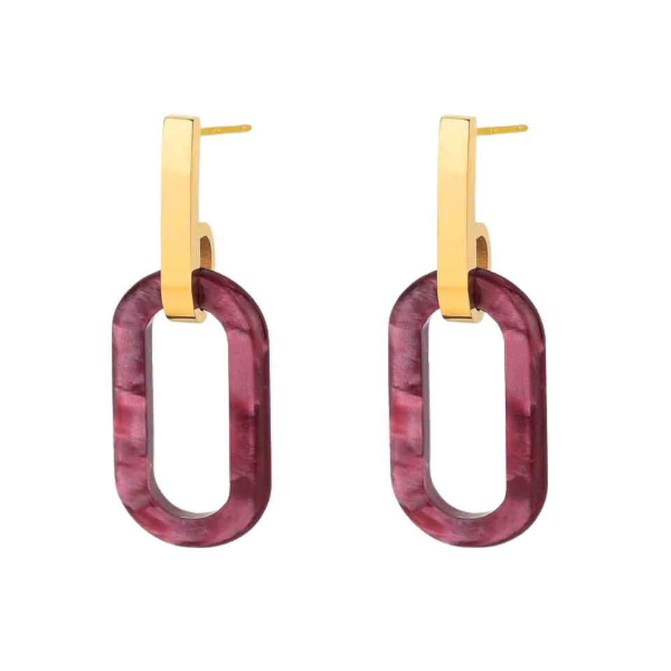 Pendientes de acero con baño de oro y resina morado 1