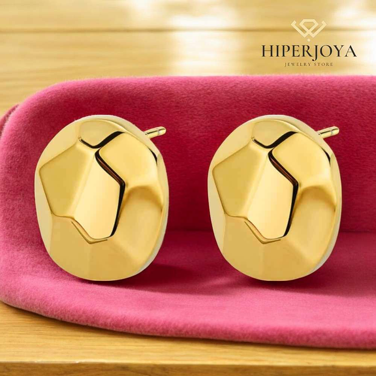 Pendientes oval lapidado acero con baño de oro  2